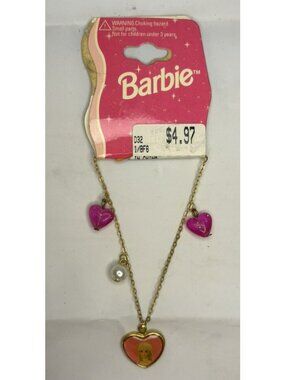 Vintage 1998 Barbie Charm Bracelet W/ TAG Gold Tone Heart Charm Pearl Mattel